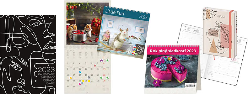 Katalóg nástenné a stolové kalendáre, diáre a novoročné pozdravy PF karty a nástenné drevené obrazy 2023